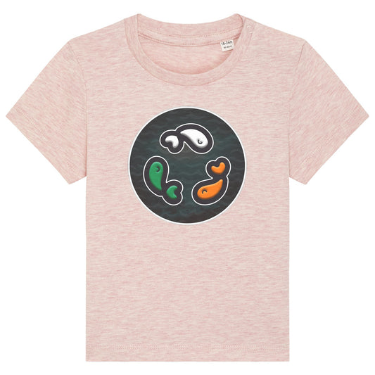 PFT Fish - Circle - Dark | T-Shirt | Baby | Crewneck Short Sleeve | 155gsm Medium Fit | Cream Heather Pink