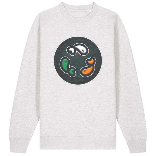 PFT Fish - Circle - Dark | Jumper | Adult | Crewneck | 350gsm Medium Fit | Cool Heather Grey