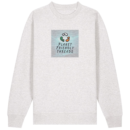 Planet Friendly Logo - Square - Ocean Light | Jumper | Adult | Crewneck | 350gsm Medium Fit | Cool Heather Grey