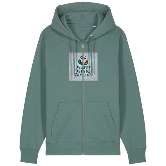 Planet Friendly Logo - Square - Ocean Light | Hoodie | Adult | Zip | 350gsm Medium Fit | Green Bay