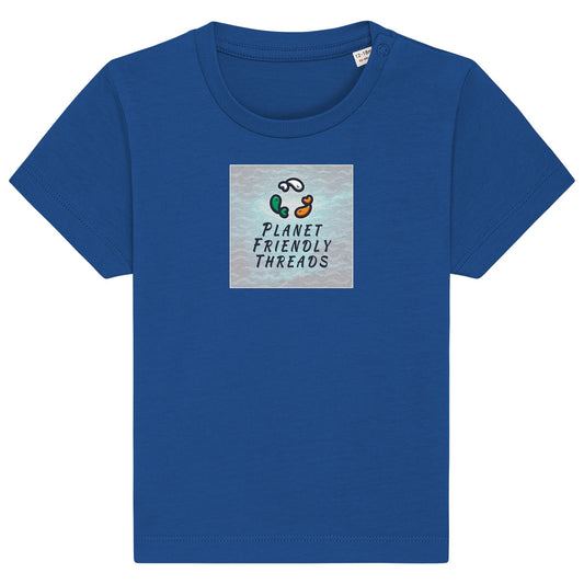 Planet Friendly Logo - Square - Ocean Light | T-Shirt | Baby | Crewneck Short Sleeve | 155gsm Medium Fit | Majorelle Blue