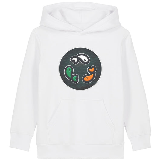 PFT Fish - Circle - Dark | Hoodie | Kids | Cosy | 300gsm Medium Fit | White