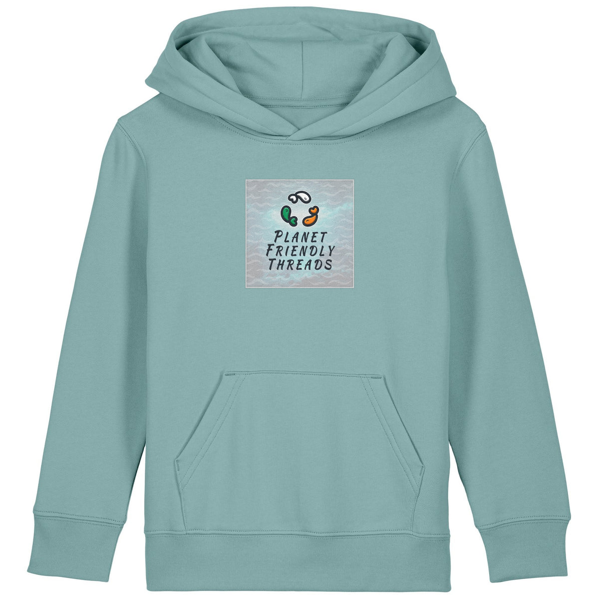 PFT Logo - SSSQUARE - Light Ocean | Hoodie | Kids | Cosy | 300gsm Medium Fit | Teal Monstera