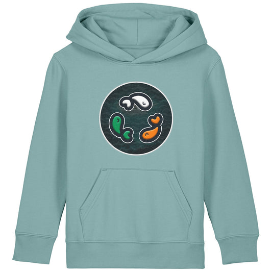 PFT Fish - Circle - Dark | Hoodie | Kids | Cosy | 300gsm Medium Fit | Teal Monstera