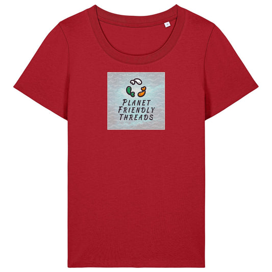 Planet Friendly Logo - Square - Ocean Light | T-Shirt | Adult | Ladies Short Sleeve | 155gsm Fitted | Red