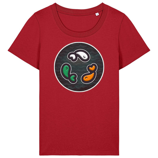 PFT Fish - Circle - Dark | T-Shirt | Adult | Ladies Short Sleeve | 155gsm Fitted | Red