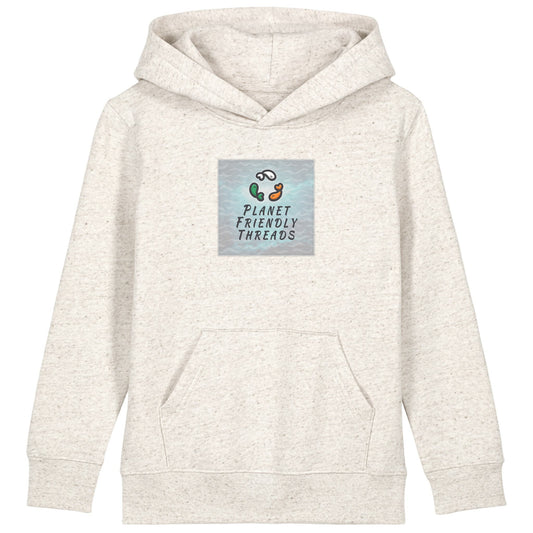 Planet Friendly Logo - Square - Ocean Light | Hoodie | Kids | Cosy | 300gsm Medium Fit | Eco-Heather