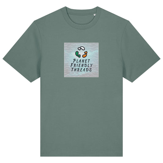 Planet Friendly Logo - Square - Ocean Light | T-Shirt | Adult | Crewneck Short Sleeve | 215gsm Relaxed Fit | Green Bay