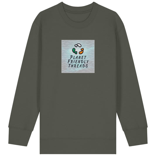 Planet Friendly Logo - Square - Ocean Light | Jumper | Kids | Crewneck | 300gsm Medium Fit | Khaki