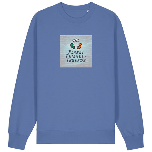 Planet Friendly Logo - Square - Ocean Light | Jumper | Adult | Crewneck | 350gsm Medium Fit | Bright Blue