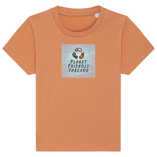 Planet Friendly Logo - Square - Ocean Light | T-Shirt | Baby | Crewneck Short Sleeve | 155gsm Medium Fit | Volcano Stone
