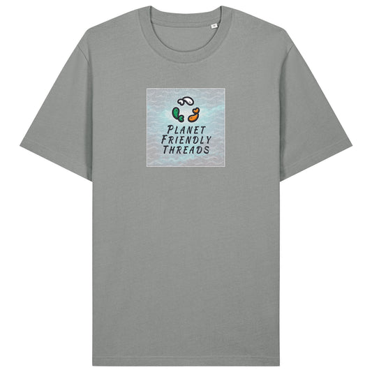 Planet Friendly Logo - Square - Ocean Light | T-Shirt | Adult | Crewneck Short Sleeve | 215gsm Relaxed Fit | Misty Grey
