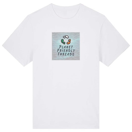 Planet Friendly Logo - Square - Ocean Light | T-Shirt | Adult | Crewneck Short Sleeve | 215gsm Relaxed Fit | White