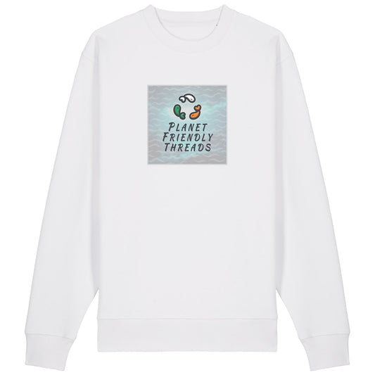 Planet Friendly Logo - Square - Ocean Light | Jumper | Adult | Crewneck | 350gsm Medium Fit | White