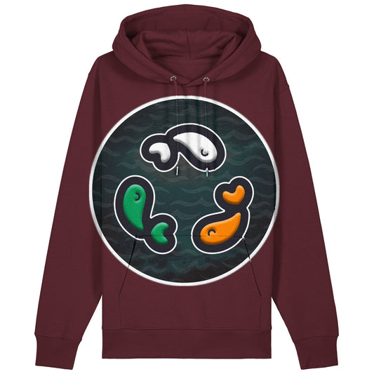 PFT Fish - Circle - Dark | Hoodie | Adult | Cosy | 350gsm Medium Fit | Burgundy