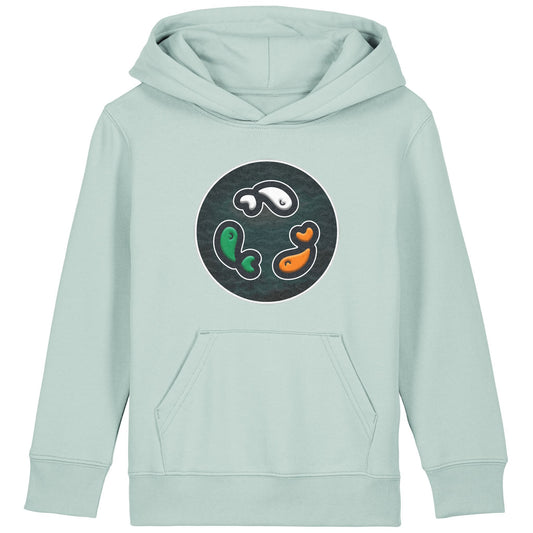 PFT Fish - Circle - Dark | Hoodie | Kids | Cosy | 300gsm Medium Fit | Caribbean Blue