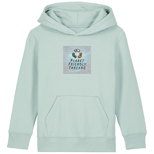 Planet Friendly Logo - Square - Ocean Light | Hoodie | Kids | Cosy | 300gsm Medium Fit | Caribbean Blue