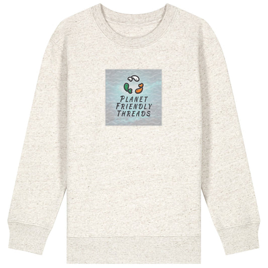 Planet Friendly Logo - Square - Ocean Light | Jumper | Kids | Crewneck | 300gsm Medium Fit | Eco-Heather
