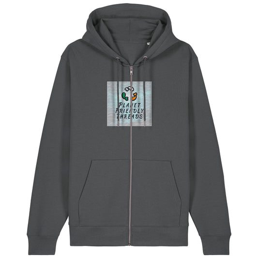 Planet Friendly Logo - Square - Ocean Light | Hoodie | Adult | Zip | 350gsm Medium Fit | Anthracite
