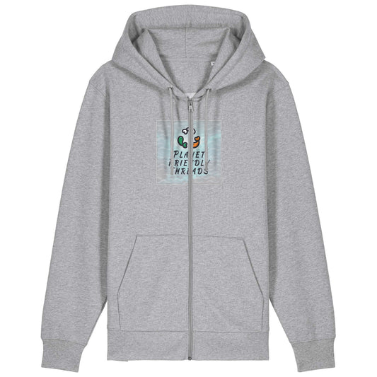 Planet Friendly Logo - Square - Ocean Light | Hoodie | Adult | Zip | 350gsm Medium Fit | Heather Grey