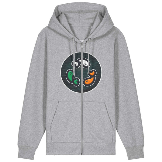 PFT Fish - Circle - Dark | Hoodie | Adult | Zip | 350gsm Medium Fit | Heather Grey