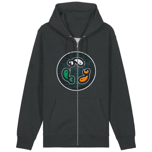 PFT Fish - Circle - Dark | Hoodie | Adult | Zip | 350gsm Medium Fit | Dark Heather Grey