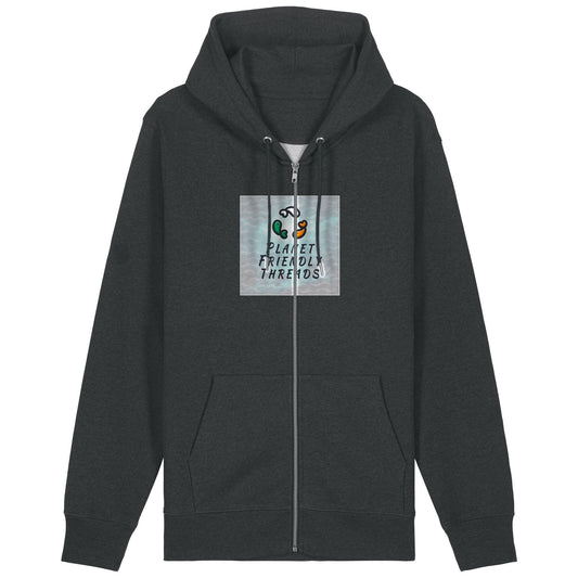 Planet Friendly Logo - Square - Ocean Light | Hoodie | Adult | Zip | 350gsm Medium Fit | Dark Heather Grey