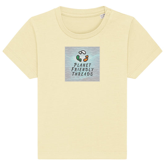 Planet Friendly Logo - Square - Ocean Light | T-Shirt | Baby | Crewneck Short Sleeve | 155gsm Medium Fit | Butter