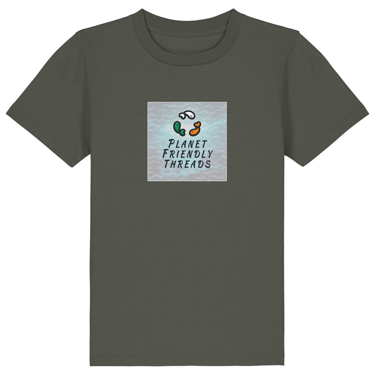 PFT Logo - SSSQUARE - Light Ocean | T-Shirt | Kids | Crewneck Short Sleeve | 155gsm Medium Fit | Khaki