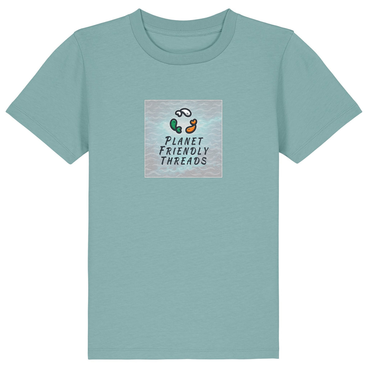 PFT Logo - SSSQUARE - Light Ocean | T-Shirt | Kids | Crewneck Short Sleeve | 155gsm Medium Fit | Teal Monstera