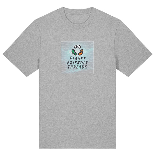 Planet Friendly Logo - Square - Ocean Light | T-Shirt | Adult | Crewneck Short Sleeve | 215gsm Relaxed Fit | Heather Grey