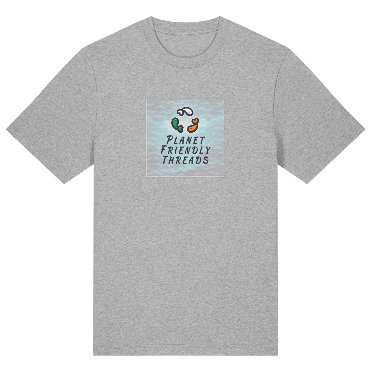 PFT Logo - SSSQUARE - Light Ocean | T-Shirt | Adult | Crewneck Short Sleeve | 215gsm Relaxed Fit | Heather Grey