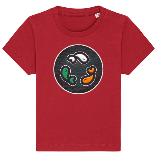 PFT Fish - Circle - Dark | T-Shirt | Baby | Crewneck Short Sleeve | 155gsm Medium Fit | Red