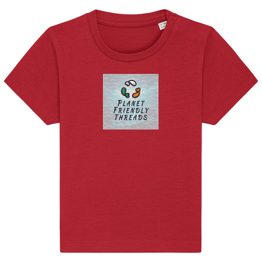 Planet Friendly Logo - Square - Ocean Light | T-Shirt | Baby | Crewneck Short Sleeve | 155gsm Medium Fit | Red