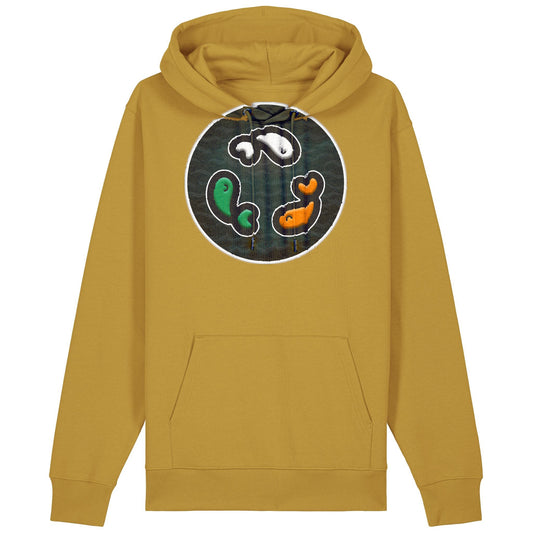 PFT Fish - Circle - Dark | Hoodie | Adult | Cosy | 350gsm Medium Fit | Ochre
