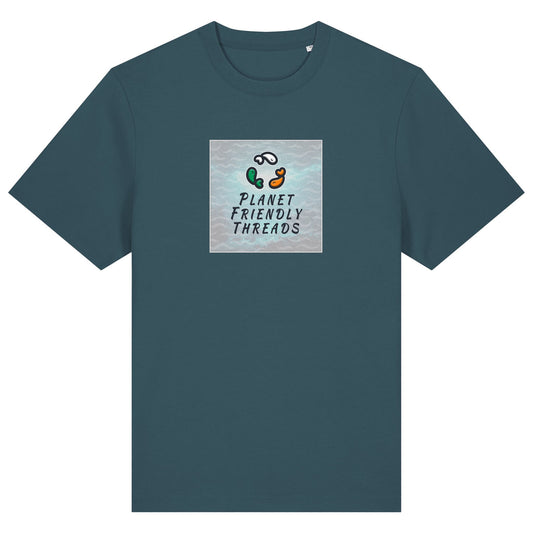 Planet Friendly Logo - Square - Ocean Light | T-Shirt | Adult | Crewneck Short Sleeve | 215gsm Relaxed Fit | Stargazer