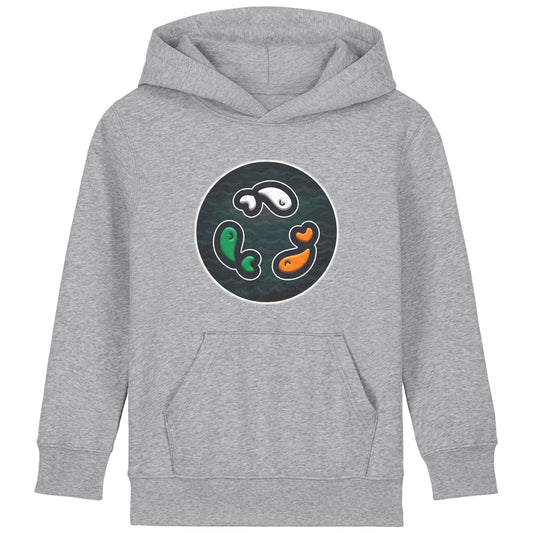 PFT Fish - Circle - Dark | Hoodie | Kids | Cosy | 300gsm Medium Fit | Heather Grey