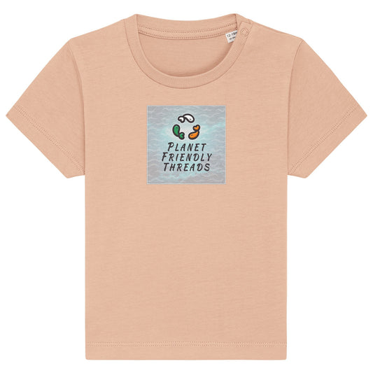 Planet Friendly Logo - Square - Ocean Light | T-Shirt | Baby | Crewneck Short Sleeve | 155gsm Medium Fit | Fraiche Peche