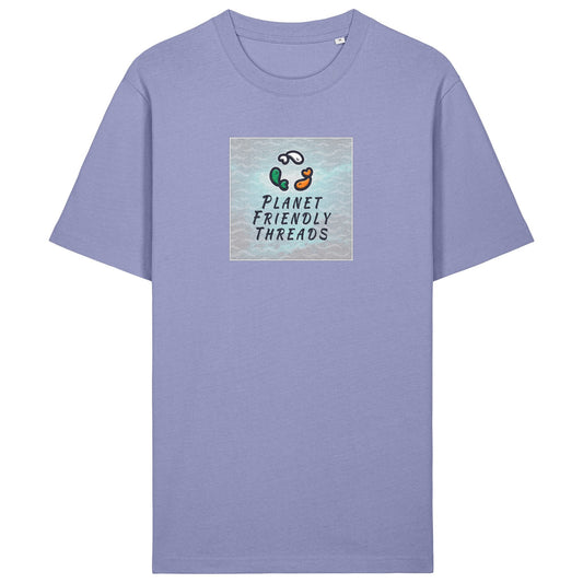 Planet Friendly Logo - Square - Ocean Light | T-Shirt | Adult | Crewneck Short Sleeve | 215gsm Relaxed Fit | Violet