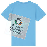 Planet Friendly Logo - Square - Ocean Light | T-Shirt | Kids | Crewneck Short Sleeve | 155gsm Medium Fit | Aqua Blue