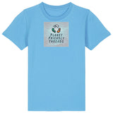 Planet Friendly Logo - Square - Ocean Light | T-Shirt | Kids | Crewneck Short Sleeve | 155gsm Medium Fit | Aqua Blue