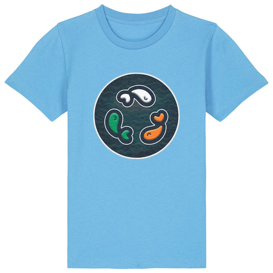 PFT Fish - Circle - Dark | T-Shirt | Kids | Crewneck Short Sleeve | 155gsm Medium Fit | Aqua Blue