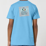 Planet Friendly Logo - Square - Ocean Light | T-Shirt | Kids | Crewneck Short Sleeve | 155gsm Medium Fit | Aqua Blue