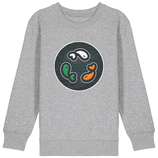 PFT Fish - Circle - Dark | Jumper | Kids | Crewneck | 300gsm Medium Fit | Heather Grey