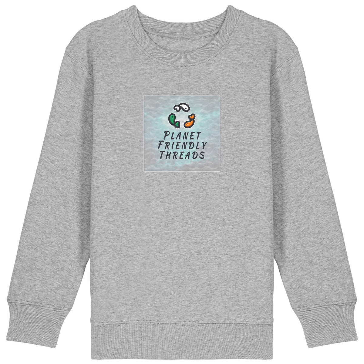 PFT Logo - SSSQUARE - Light Ocean | Jumper | Kids | Crewneck | 300gsm Medium Fit | Heather Grey