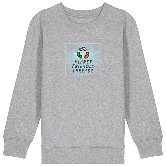 Planet Friendly Logo - Square - Ocean Light | Jumper | Kids | Crewneck | 300gsm Medium Fit | Heather Grey