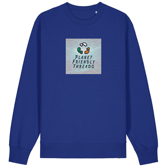 Planet Friendly Logo - Square - Ocean Light | Jumper | Adult | Crewneck | 350gsm Medium Fit | Worker Blue