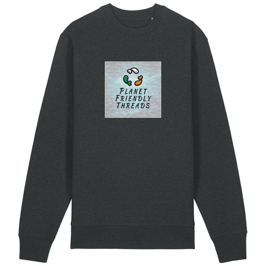 Planet Friendly Logo - Square - Ocean Light | Jumper | Adult | Crewneck | 350gsm Medium Fit | Dark Heather Grey