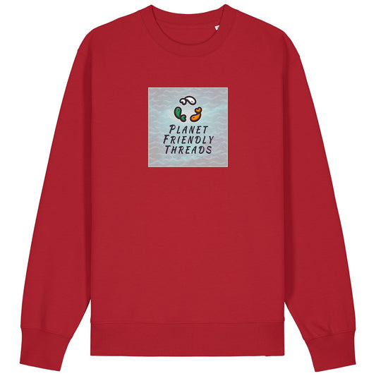 Planet Friendly Logo - Square - Ocean Light | Jumper | Adult | Crewneck | 350gsm Medium Fit | Red