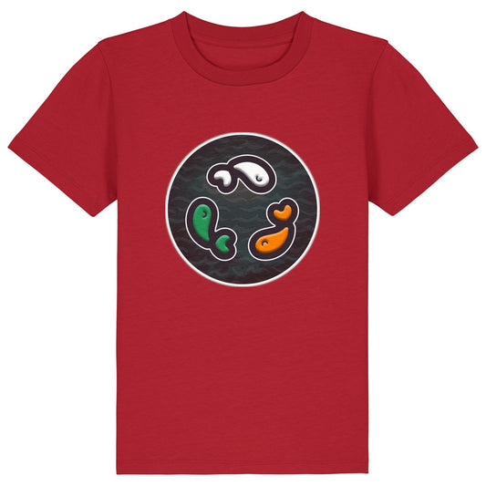 PFT Fish - Circle - Dark | T-Shirt | Kids | Crewneck Short Sleeve | 155gsm Medium Fit | Red